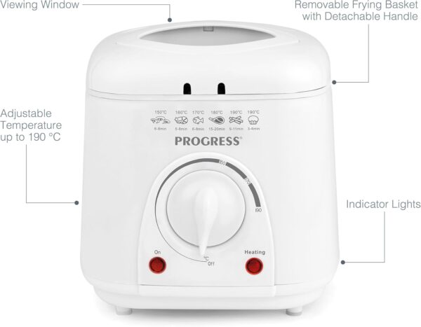 Progress EK2969P Electric 1L Mini Deep Fat Fryer - Removable Cooking Basket, Easy Clean, Non-Slip, Variable Temperature Control to 190°, Non-Stick Oil Tank, Detachable Handle, Countertop Chip Pan - Image 7
