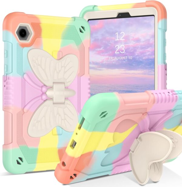 GaoBao for Samsung Galaxy Tab A9 Case 8.7 Inch 2023,with Butterfly Wings Kickstand Cute Women Girls Kids Hard PC Soft Silicone Heavy Duty Shockproof Cover for Galaxy Tab A9 8.7" SM-X110/X115,Rose Gold - Image 2