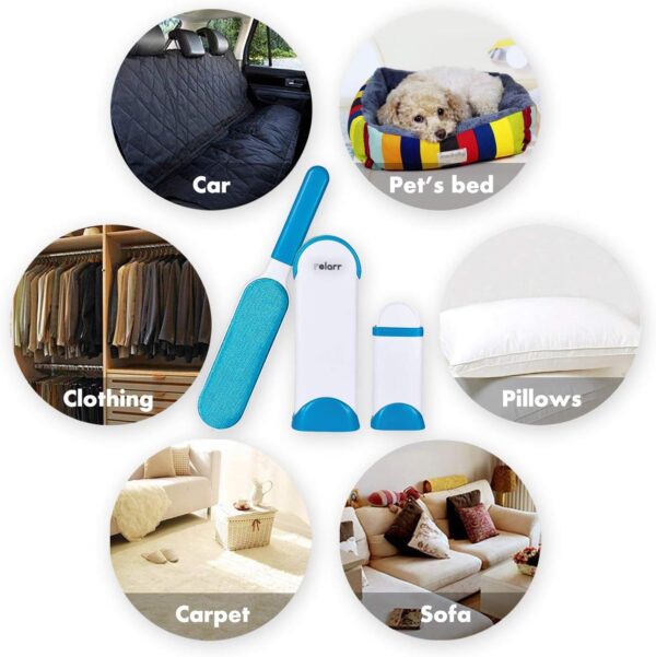 Pet Hair Remover Brush,Tur Remover for Pet Hair and Clothes Double-Sided with Self-Cleaning Base and Travel Size Brush (Blue, streamline) - Image 3