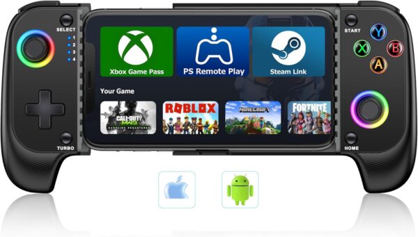 HASACOOL Mobile Gaming Controller for Android/iPhone,RGB Light Hall Effect Joystick Wireless Phone Controller-PS Remote Play/Xbox Cloud/Steam Link/GeForce Now/MFi Apple Arcade-Call of Duty,Roblox - Image 2