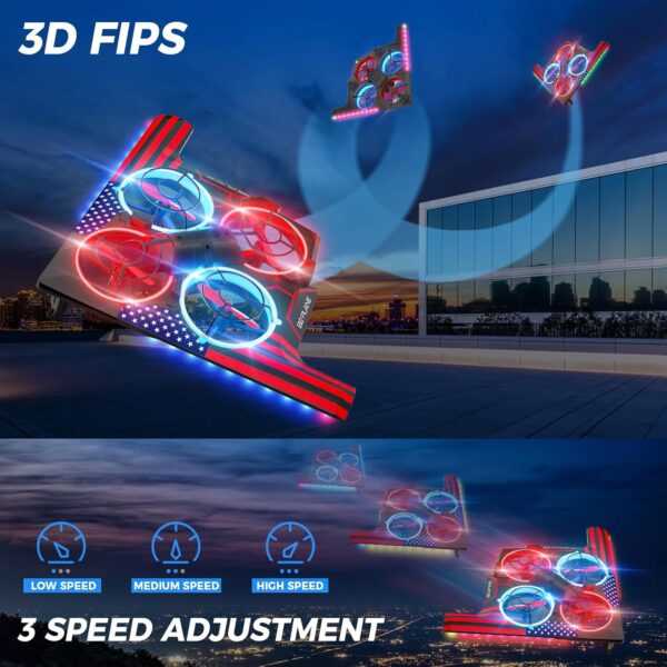B2 Form Drone for Kids, RC Airplane with Red & Blue Lights, Altitude Hold, 3D Flip, Headless Mode, Propellers Full Protect and 2 Modular Batteries, Indoor RC Plane Toys Gifts for Boys and Girls - Image 4