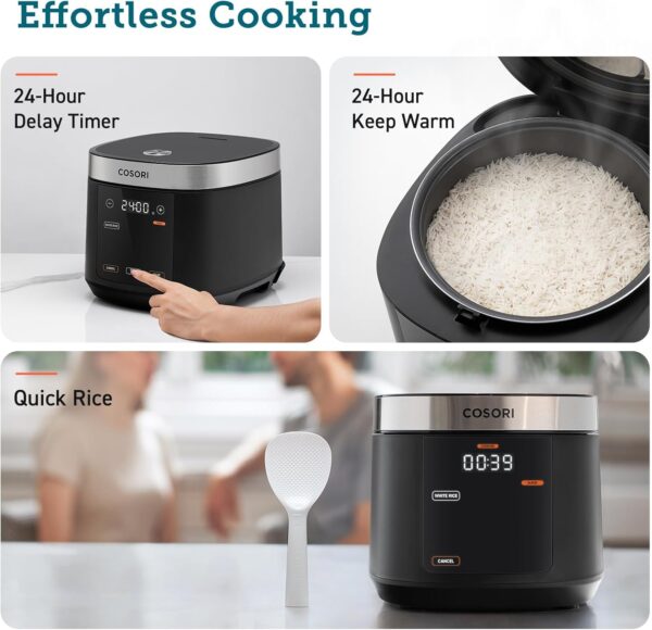 COSORI Rice Cooker, Slow Cooker & Steamer with Ceramic Coated Inner Pot and Fuzzy Logic, 50 Recipes,10 Cups, 5L Capacity, with 17 Functions, Warmer, Timer - Image 8