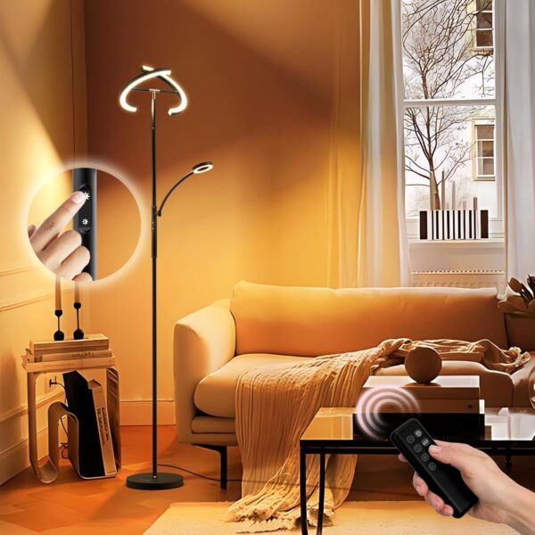 FIMEI Uplighter Floor Lamp, 22W Floor Lamp & 7W Reading Lamp, Stepless Dimming & 3000K-6000K Color Temperature, Remote & Touch Control, Modern Standing Light for Living Room, Bedroom, Office - Image 3