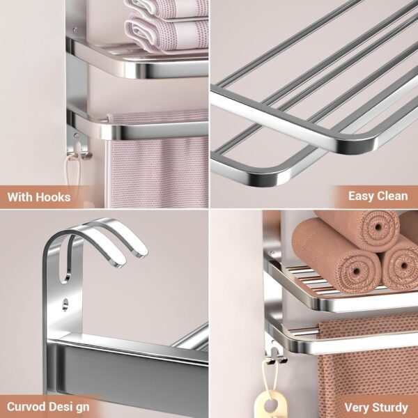 DDS-DUDES 3-Tier Towel Racks for Bathroom with Towel Bars Multilayer Hotel Towel Shelf Stainless Steel Wall-Mounted Brushed Finish Holder with Towel Shelves 23.6 Inches - Image 5
