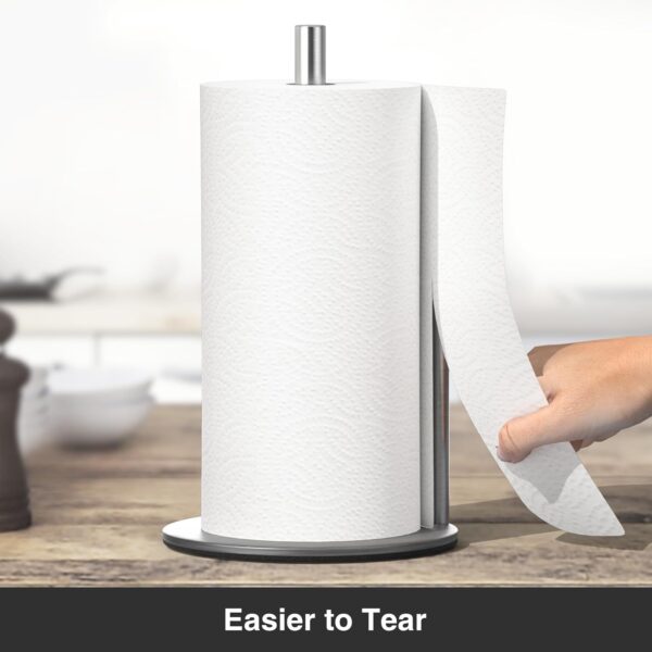 Paper Towel Holder Chrome Kitchen Roll Holder, Premium Stainless Steel Paper Towel Holder For Kitchen Roll Organize, One-Handed Operation Countertop Roll Dispenser With Weighted Base - Image 3