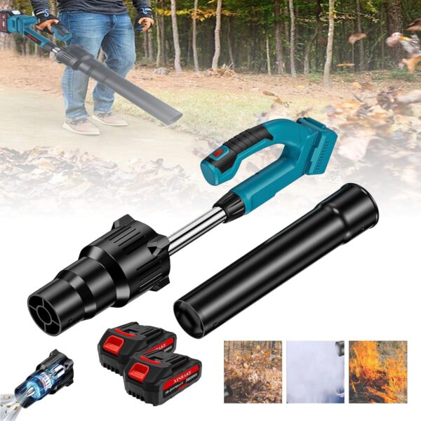 600W Electric Blower + Five-Gear Adjustment, Portable Handheld Brushless Leaf Blower + 2 Battery & Charger, for Lawn Care, Yard, Grass, Patio - Image 2