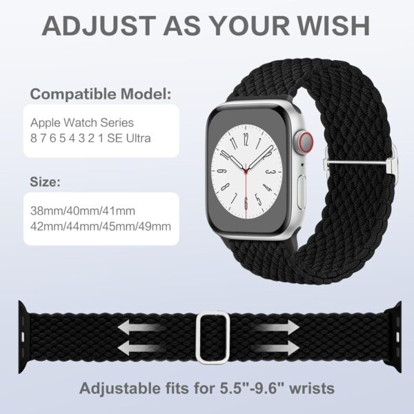 CeMiKa Braided Solo Loop Straps Compatible with Apple Watch Straps 45mm 44mm 42mm 49mm 46mm, Stretchy Strap Elastic Sport Band for Apple Watch SE/iWatch Series 10 9 8 7 6 5 4 3 Ultra 2 1, Women Men - Image 5