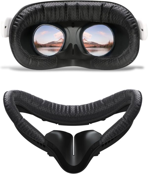 Compatible with Oculus Quest 2 Face Pad Replacement - VR Face Interface Bracket with Light Blocking Nose, VR Breathable Holes Leather Face Pad Cover Cushion Protective for Meta Quest 2 Accessories - Image 2
