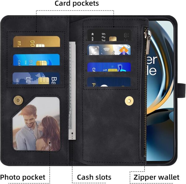 Phone Case for OnePlus Nord N30 5G/CE 3 Lite Wallet Cover With Screen Protector Crossbody Wrist Strap Leather Flip Pattern Zipper Credit Card Holder Stand Cell OPPO K11x/One Plus 1 1+ N 30/CE3 Black - Image 4