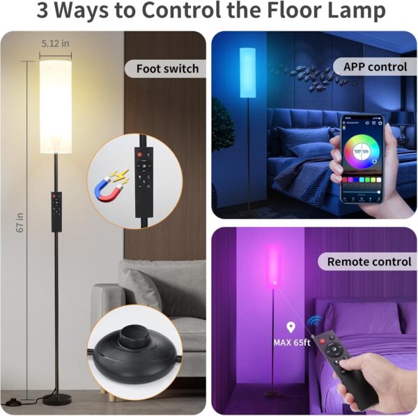 Frideko Floor Lamp for Bedroom,Modern Standing Lamp with RGB Smart LED Bulb & Brightness Dimmable,Floor Lamps with Remote,Corner Floor Lamps for Living Room Office,Foot Switch,Beige Lampshade - Image 4
