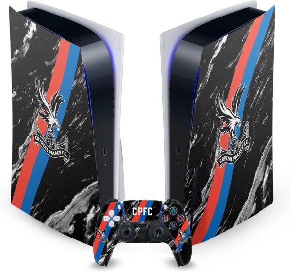Head Case Designs Officially Licensed Crystal Palace FC Black Marble Logo Art Vinyl Faceplate Gaming Skin Decal Compatible With Sony PlayStation 5 PS5 Disc Edition Console & DualSense Controller - Image 2