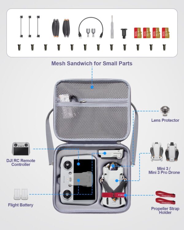 LINGHUANG Mini 3 Pro Drone Hard Carrying Case, Original Storage Case with Propeller Holder Strap Kit for DJI Mini 3 Pro, Mini3 Drone and 2 Batteries - Image 5