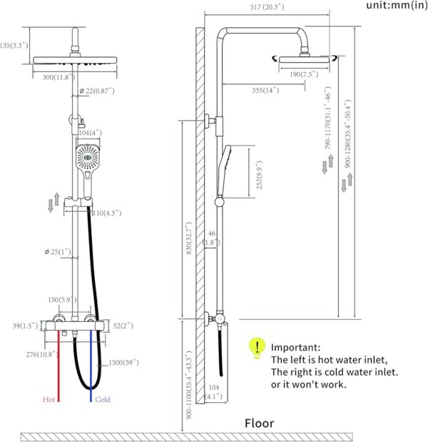 SHANFO Thermostatic Exposed Shower System - Rectangle Overhead Shower, Hand Shower and Bath Filler Combo - Chrome - Image 7