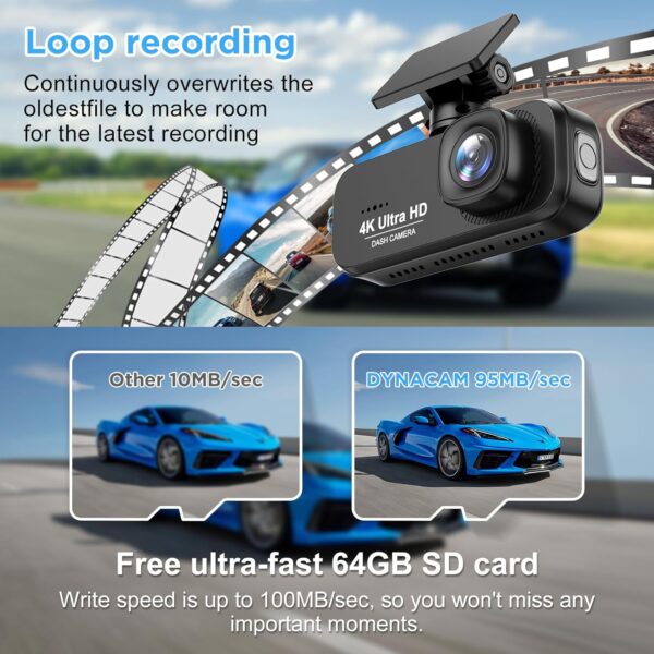 DYNACAM Dash Cam Front and Rear 4K+1080P, WiFi Dash Cam Free 64GB Card, G-Sensor, Car Camera 24H Parking Mode, Super Night Vision Dashcam, B-T26 Car on-dash Support 256GB Max - Image 8
