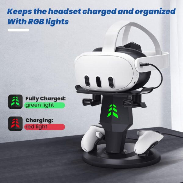 Lampelc Headset Charging Dock, VR Display Stand for Quest 3, Quest 3S, Quest 2, Rift, Rift S, Valve Index Headset, Controllers and VR Accessories, with LED Lights, Type C Charging Port - Image 3