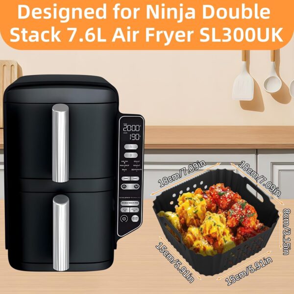 7PCS Air Fryer Accessories for Ninja Double Stack 7.6L Air Fryer SL300UK, Dual Silicone Air Fryer Liners Reusable, Gloves, Silicone Tong, Oil Brush, Spatula Included - Image 3