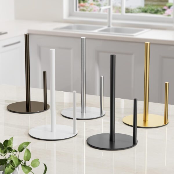 Paper Towel Holder Chrome Kitchen Roll Holder, Premium Stainless Steel Paper Towel Holder For Kitchen Roll Organize, One-Handed Operation Countertop Roll Dispenser With Weighted Base - Image 9