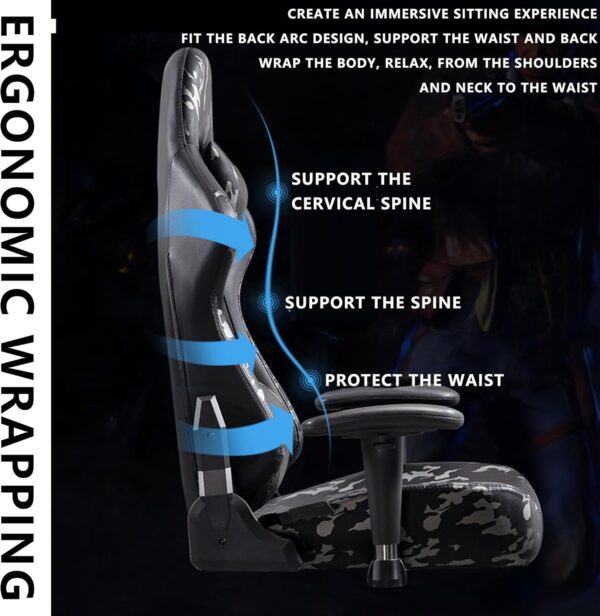 Ergonomic Gaming Chair - Adjustable Recline, Armrests, PU Leather, Comfortable Massage Feature, Dual Bluetooth Speakers for Gamers and Professionals - Image 6
