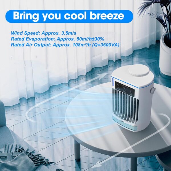 Portable Air Conditioners, Personal Evaporative Air Cooler Fan, 3 Wind Speed USB Desktop Cooling Fan with 500ml Water Tank for Room Office - Image 4