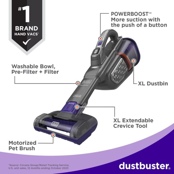 Black+Decker Dustbuster HHVK515JP07 Handheld Pet Vacuum Cleaner, Wireless, AdvancedClean+, Grey - Image 4