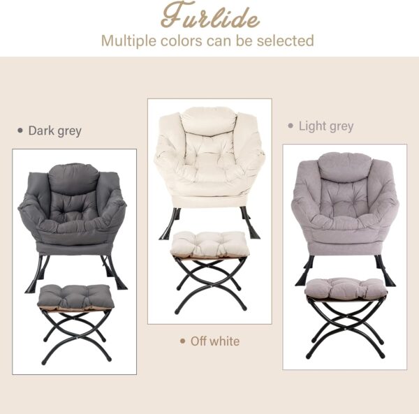 Furlide Lazy Chair with Ottoman, Modern Chair with Folding Footrest Stool Set, Accent Contemporary Lounge Chair, Oversized Armchairs for Bedroom, Study, Living Room, Garden, Courtyard (Beige) - Image 9