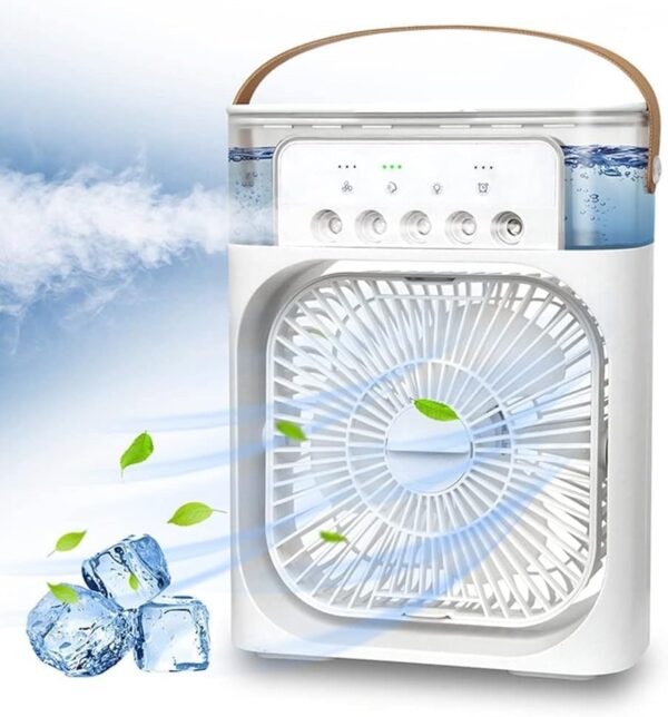 Portable Air Conditioner Fan, 4 in 1 Personal Mini Cooling Fan with Water Mist Spray, 3 Speeds Evaporative Air Cooler Small Aircon Humidifier Water Fan Spray Mist Desk Fan for Home Office Room (White) - Image 2