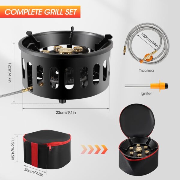 16800W Camping Gas Stove, Portable Gas Stove with 7 Copper Stove Head, Adjustable & Folding Gas Stove Burner, Camping Accessories, Windproof Furnace for Camping Outdoor Cooking Trekking Picnic - Image 8