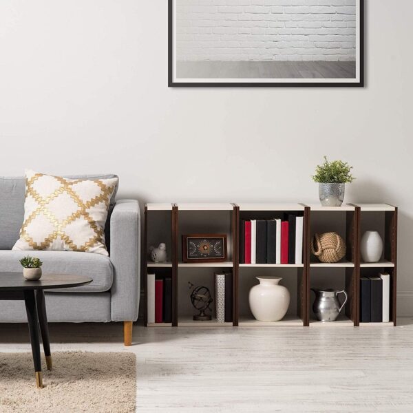 Iris Ohyama Bookcase / 2-Tier Cabinet / Space Saving Shelf, Modular, Adjustable Height 3.2 cm, Office, Living Room - Brown - Image 7