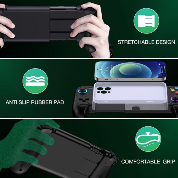 HASACOOL Mobile Gaming Controller for Android/iPhone,RGB Light Hall Effect Joystick Wireless Phone Controller-PS Remote Play/Xbox Cloud/Steam Link/GeForce Now/MFi Apple Arcade-Call of Duty,Roblox - Image 7