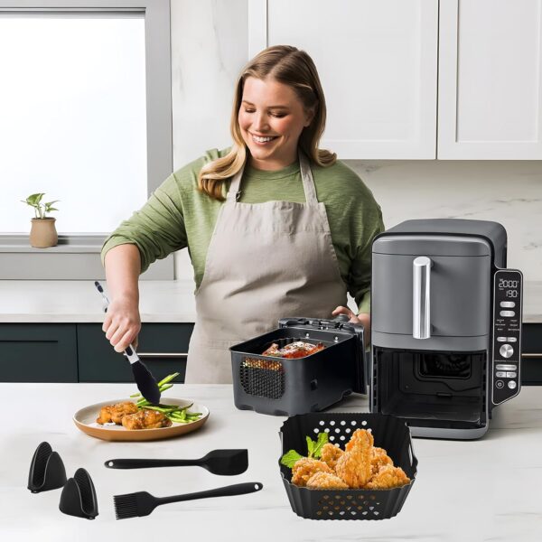 7PCS Air Fryer Accessories for Ninja Double Stack 7.6L Air Fryer SL300UK, Dual Silicone Air Fryer Liners Reusable, Gloves, Silicone Tong, Oil Brush, Spatula Included - Image 8