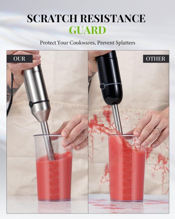 SHARDOR Hand Blender,6 In 1 Hand Blenders For Kitchen,power 1200w,20-Speed & Turbo Stick Blender,Scratch Resistant Hand Whisk Electric With Dough Hooks,Egg Beaters,Whisk,800ml Beaker,600ml Chopper - Image 8