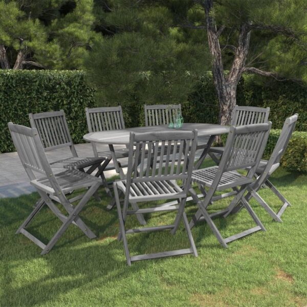 WKIEQACO Outdoor Outdoor Furniture Sets,9 Piece Garden Dining Set Solid Acacia Wood Grey - Image 2