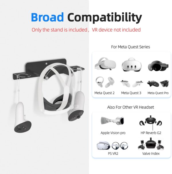 Bricok VR Headset Wall Mount Storage Stand Hook Compatible with Meta Quest 3/Quest Pro/Quest 2/Meta Quest 3S,Metal VR Headset Hook Storage Rack Holder(Aluminum Alloy-Black) - Image 3
