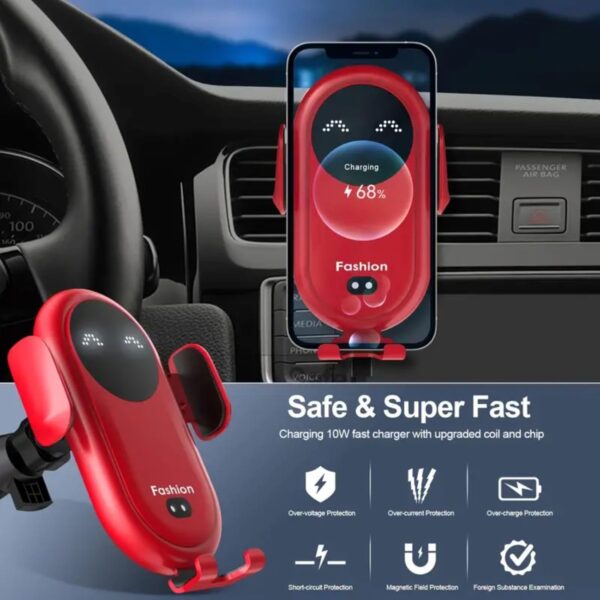 15W Car Phone Holder Wireless Charger, Smart Induction Automatic Clamping, Wireless Car Charger Mount, Air Vent, for iPhone 15 14 13 12 Series & Samsung S24 S23 Series (Black) - Image 8