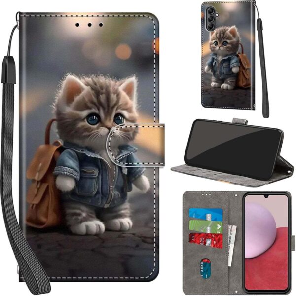 Haninsuze for Samsung Galaxy A14 5G / A14 4G Case PU Leather Wallet Book Flip Folio Stand View Magnetic Multi-Pattern Cover compatible with Samsung A14 Phone Case (Cat) - Image 2