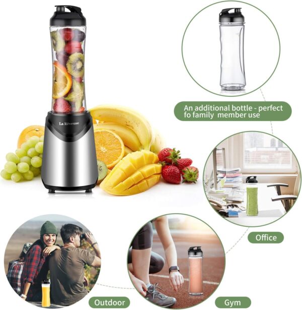 La Reveuse Smoothie Blender Personal Size with 2 BPA Free Portable Travel Sports Bottles (550ml),300 Watts,Silver - Image 7
