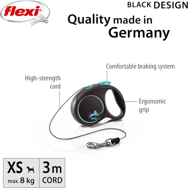 Flexi Black Design Cord Blue Extra Small 3m Retractable Dog Leash/Lead for dogs up to 8kgs/18lbs - Image 3