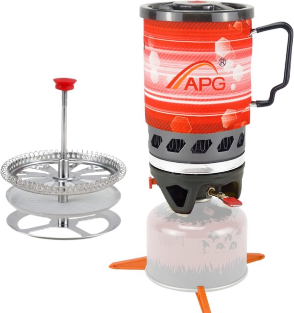 APG outdoor French Coffee Presses Stove For Camping Backpacking Hiking, Outdoor Propane Camp Cooking Gear Burner Pot With Coffee Filter(0.9-Liter) - Image 2
