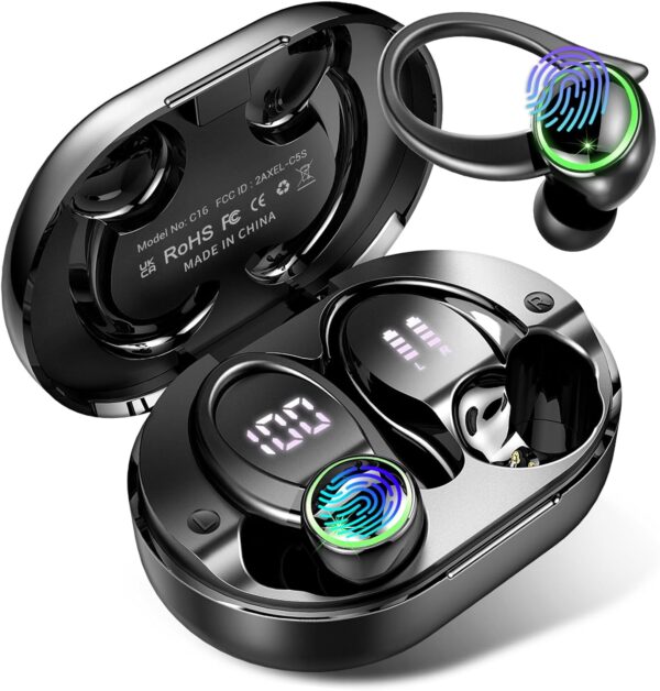 Wireless Earbuds, Bluetooth 5.4 Headphones with 4 ENC Noise Canceling Mic, 50H Playtime Stereo Wireless Earphones with LED Display, Over Ear Buds with Earhooks, IP7 Waterproof for Sport/Running/Gym - Image 2