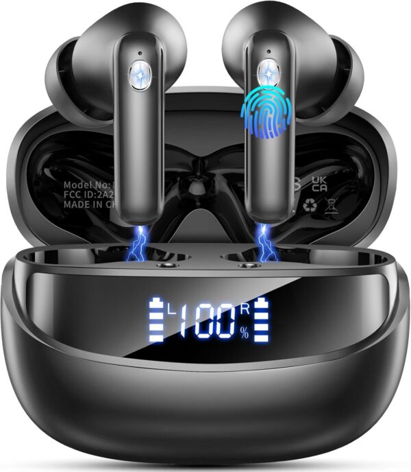 Earbuds Wireless Bluetooth Headphone, Bluetooth 5.4 Earbuds Noise Cancelling, 4 Mic, 45H Deep Bass Stereo Sound Earphone Wireless Headphone in ear, Dual LED Power Display, Type C Fast Charge Ear Buds - Image 2