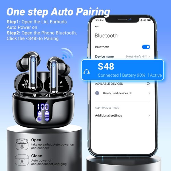 Wireless Earbuds Bluetooth 5.3 Headphones in Ear with 4 ENC Noise Cancelling Mic 2025 New Ear buds 42h Playtime HiFi Stereo Deep Bass Earphones LED Display Bluetooth Earbuds IP6 Waterproof USB-C Black - Image 4