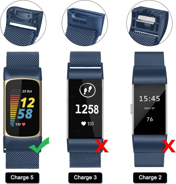 Metal Strap for Fitbit Charge 6/5 - Adjustable Stainless Steel Mesh Loop With Magnetic Clasp for Women and Men (Blue) - Image 7