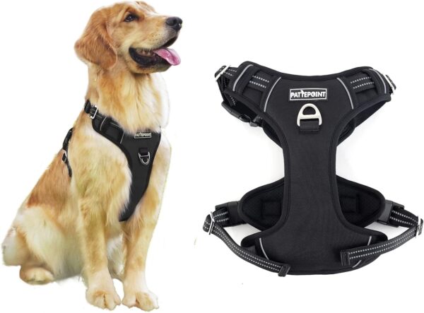 Pattepoint Dog Harness for Easy Walking, Adjustable Breathable Comfort Durable Pet Vest with Handle, No Pull Padded Escape Proof Reflective Dog Harness for Medium and Large Dogs Black - M - Image 2