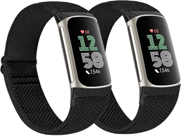 2 Pack Elastic Nylon Bands Compatible with Fitbit Charge 6/ Charge 5, Classic Soft Breathable Adjustable Sport Smartwatch Replacement Wristband for Women Men - Image 2