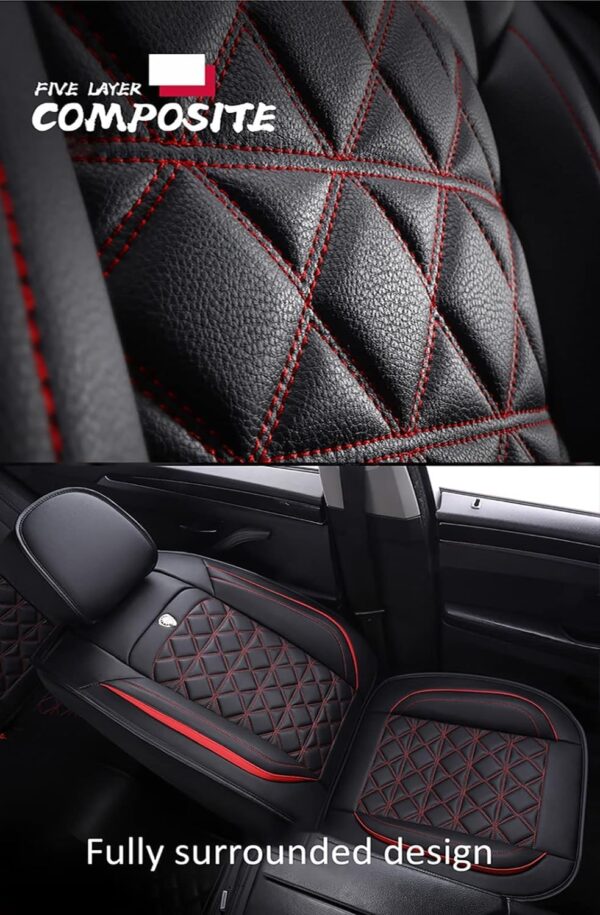 Eunncu Universal Car Seat Covers Waterproof Leather Full Set, Can Protect Front and Rear Seats, To Fit Most Cars, Side Airbag Compatible, Coffee Luxury - Image 4