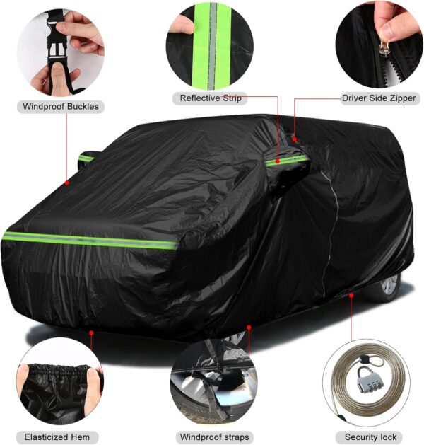 Waterproof Car Cover Compatible with VW T5 T6 LWB, 300D Car Cover All Weather Automobiles Full Exterior Covers Automotive Exterior Accessories for VW Transporter Multivan Caravelle (for T5 T6 LWB) - Image 3
