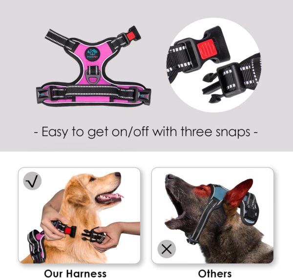 PHOEPET No Pull Dog Harness Medium Reflective Front Clip Vest with Handle,Adjustable 2 Metal Rings 3 Buckles,[Easy to Put on & Take Off](M, Pink) - Image 4