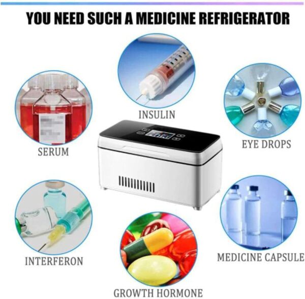 Portable Insulin Travel Bag Insulin Cool Box Refrigerator Portable Insulin Cooler Box, Smart Electric Fridge with Thermostat Under Charging Cable for Travel and Home. - Image 5