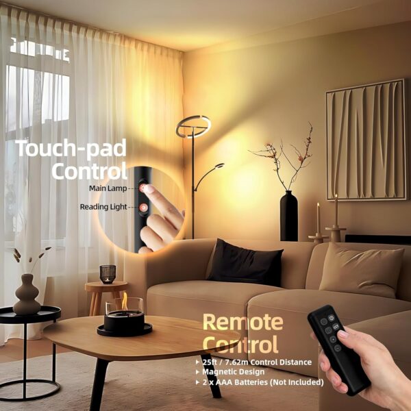 FIMEI Uplighter Floor Lamp, 22W Floor Lamp & 7W Reading Lamp, Stepless Dimming & 3000K-6000K Color Temperature, Remote & Touch Control, Modern Standing Light for Living Room, Bedroom, Office - Image 8