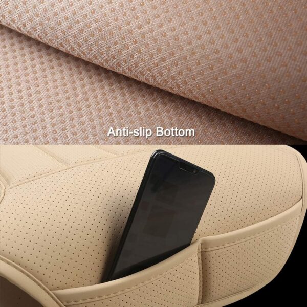 Black Panther Front Car Seat Cover,Four Season Universal Anti-Slip PU Leather Seat Cover with Backrest(1PC-Beige) - Image 5